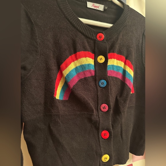 Rainbow cropped cardigan retro 70s vintage pinup nerd geek pride cute - Picture 4 of 5